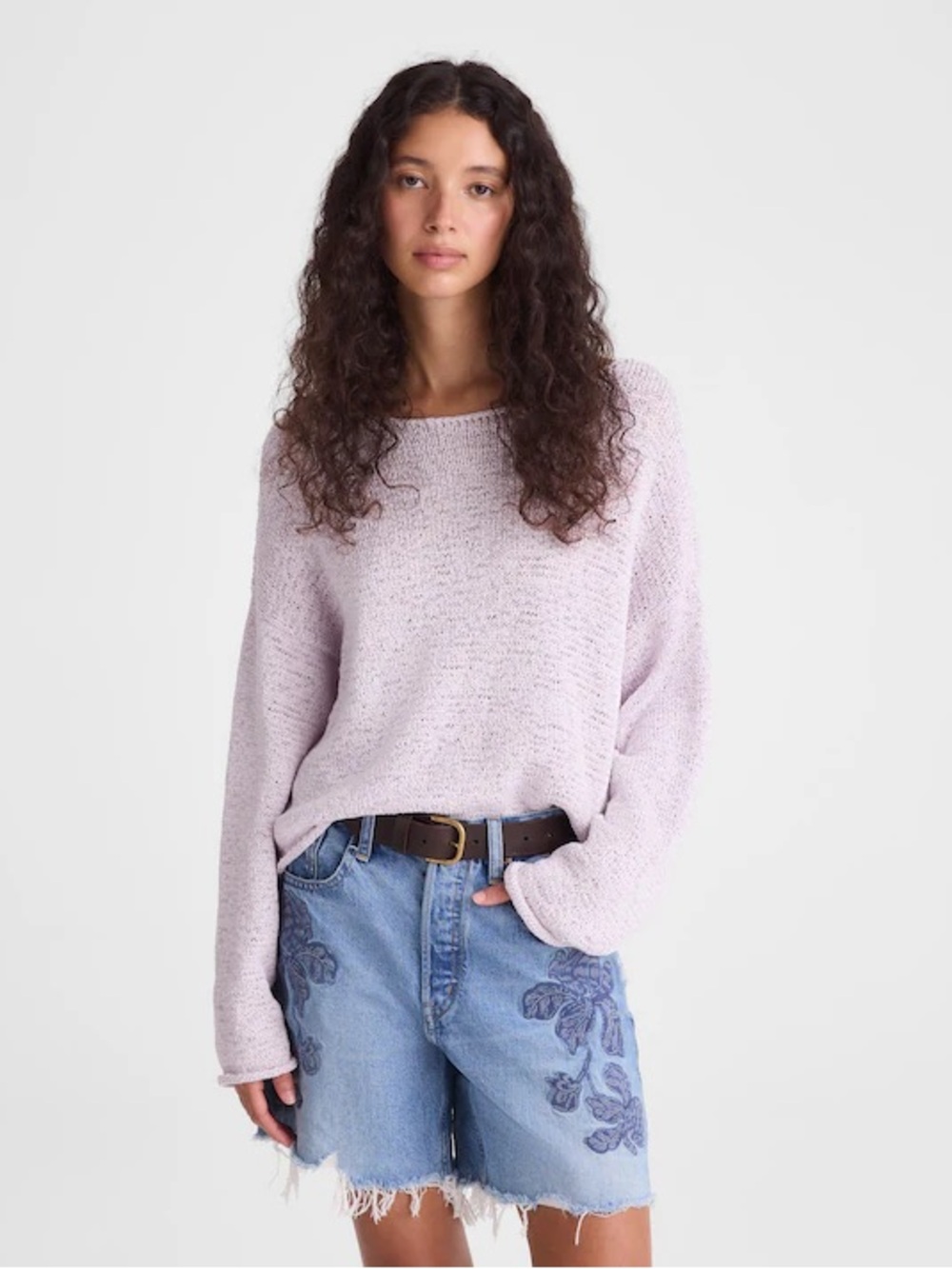Madewell Boatneck Pullover Sweater in Marble Lilac Purple Size Medium NWT